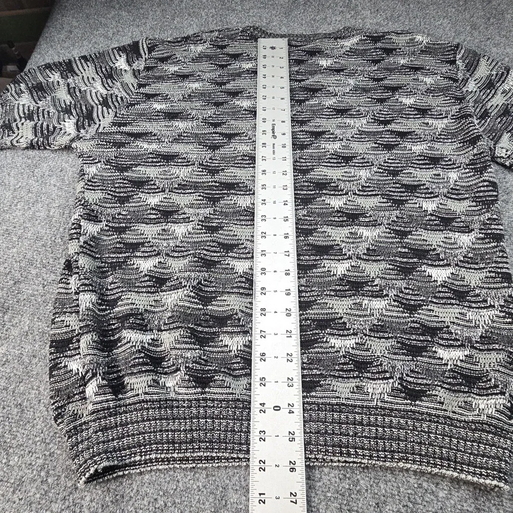 Toscano Italy 3D Textured Knit Sweater Mens M Black Gray Crewneck Coogi Style